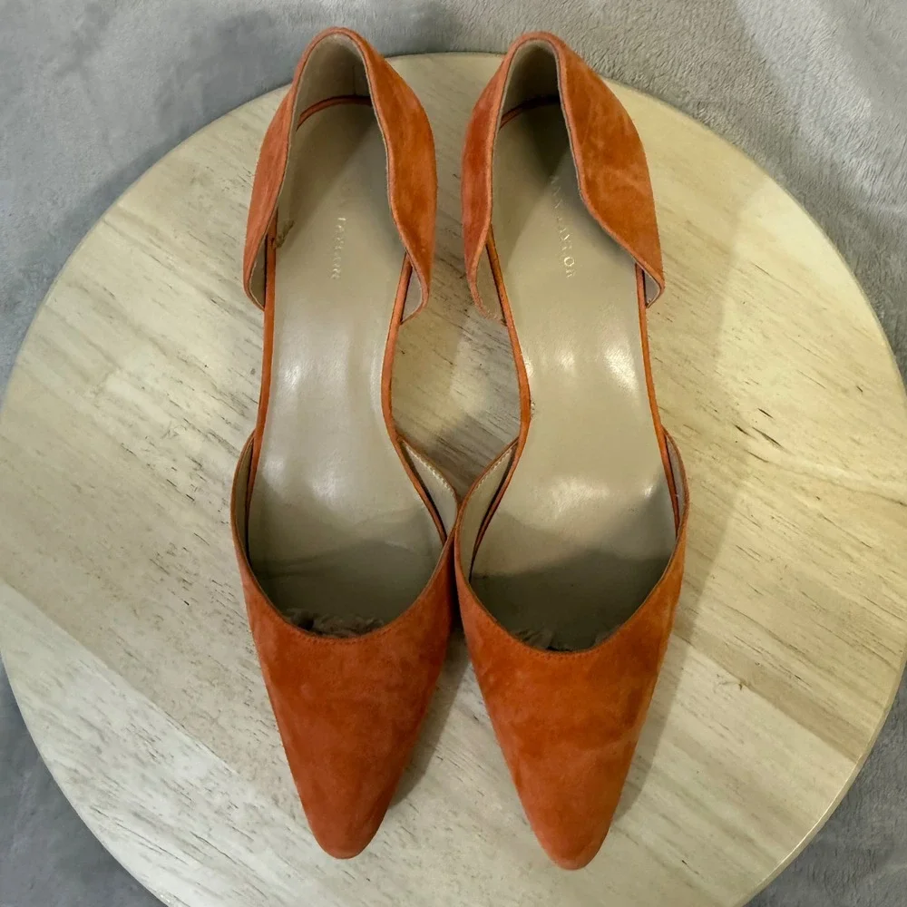 Ann Taylor Orange Suede d'Orsay Kitten Heel Pointed Toe Pumps Size 9.5M